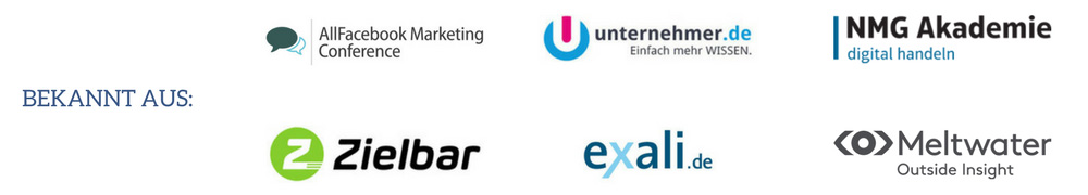 Socialmedia Doktor ist bekannt aus AllFacebook Marketing Conference, unternehmer.de, NMG Akademie, ZIELBAR.de, exali.de, meltwater.com u.a.